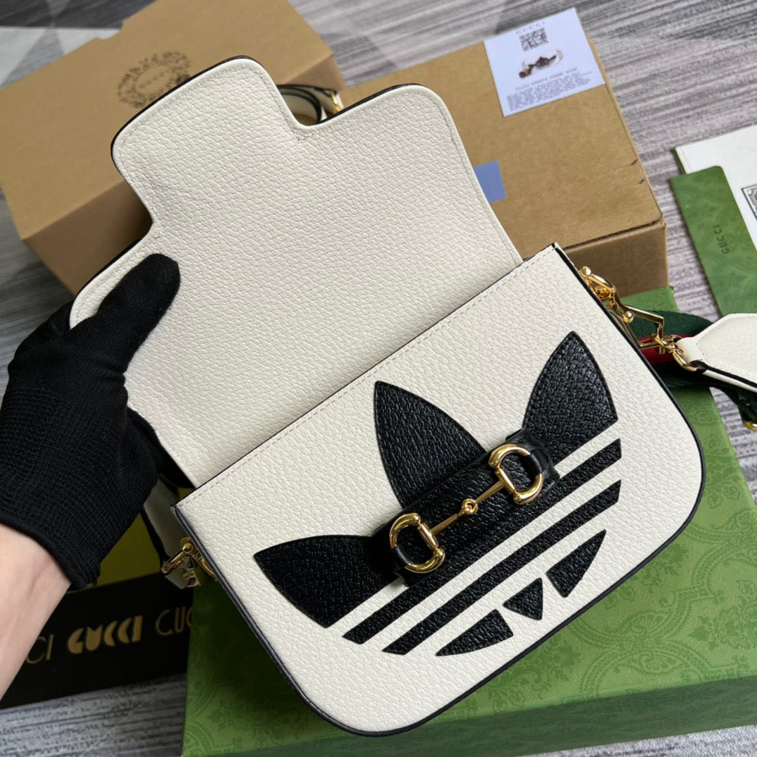 gg x Adidas Horsebit 1955 Mini Bag White For Women, Women’s Bags 8.1in/21cm gg 658574 U3ZDG 8727