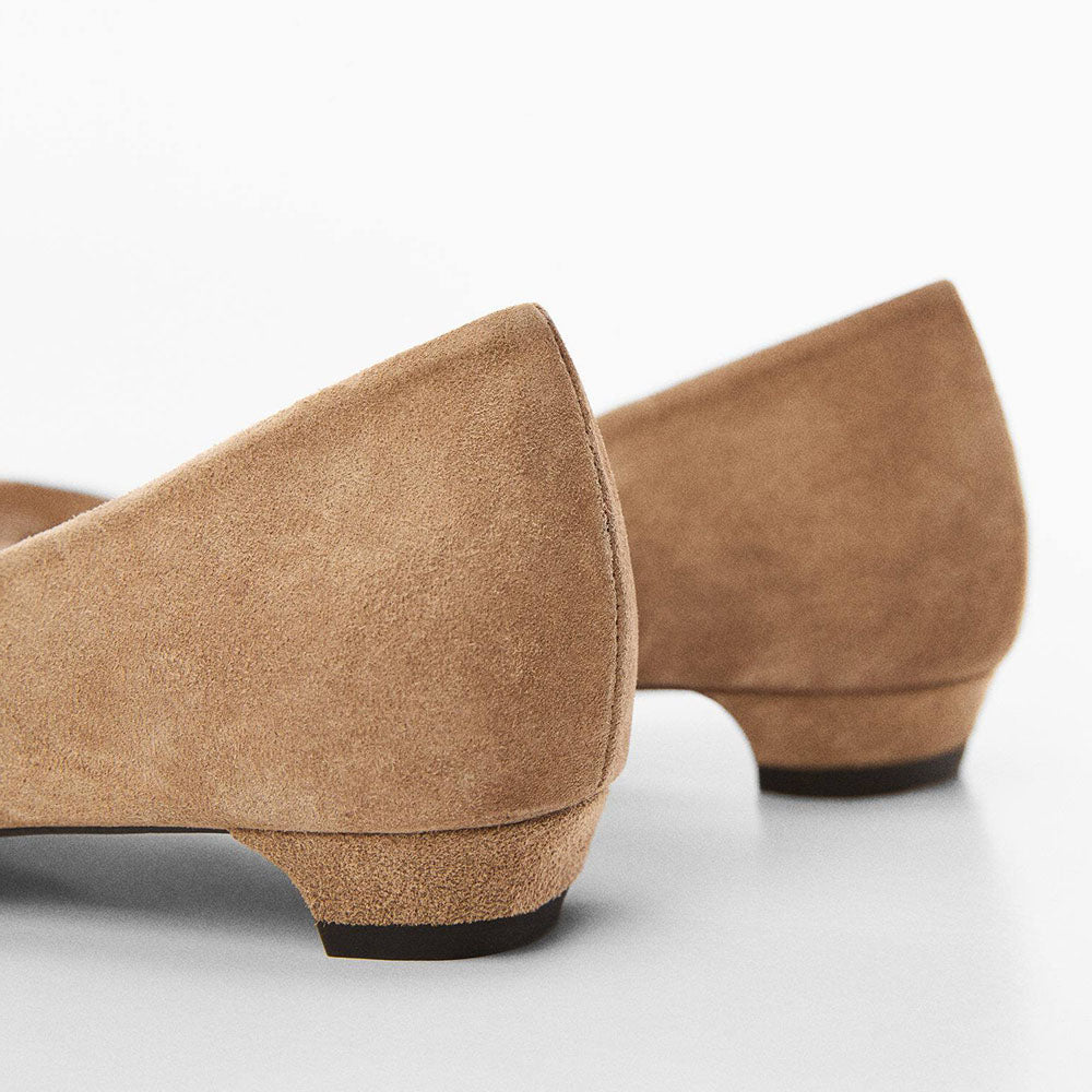 Beige Faux Suede Snip Toe Block Heel Slip-On Formal Pumps