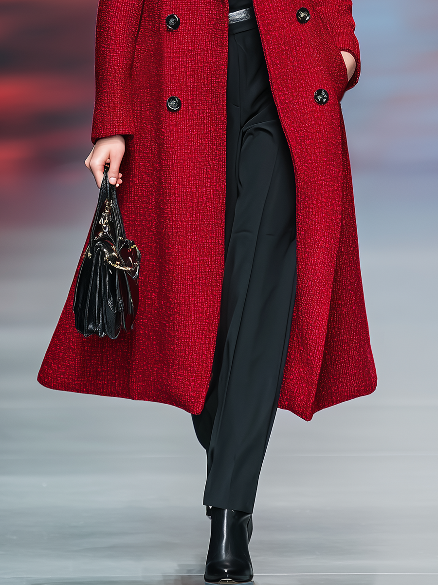 Elegant Vintage Double-breasted Long Tweed Coat