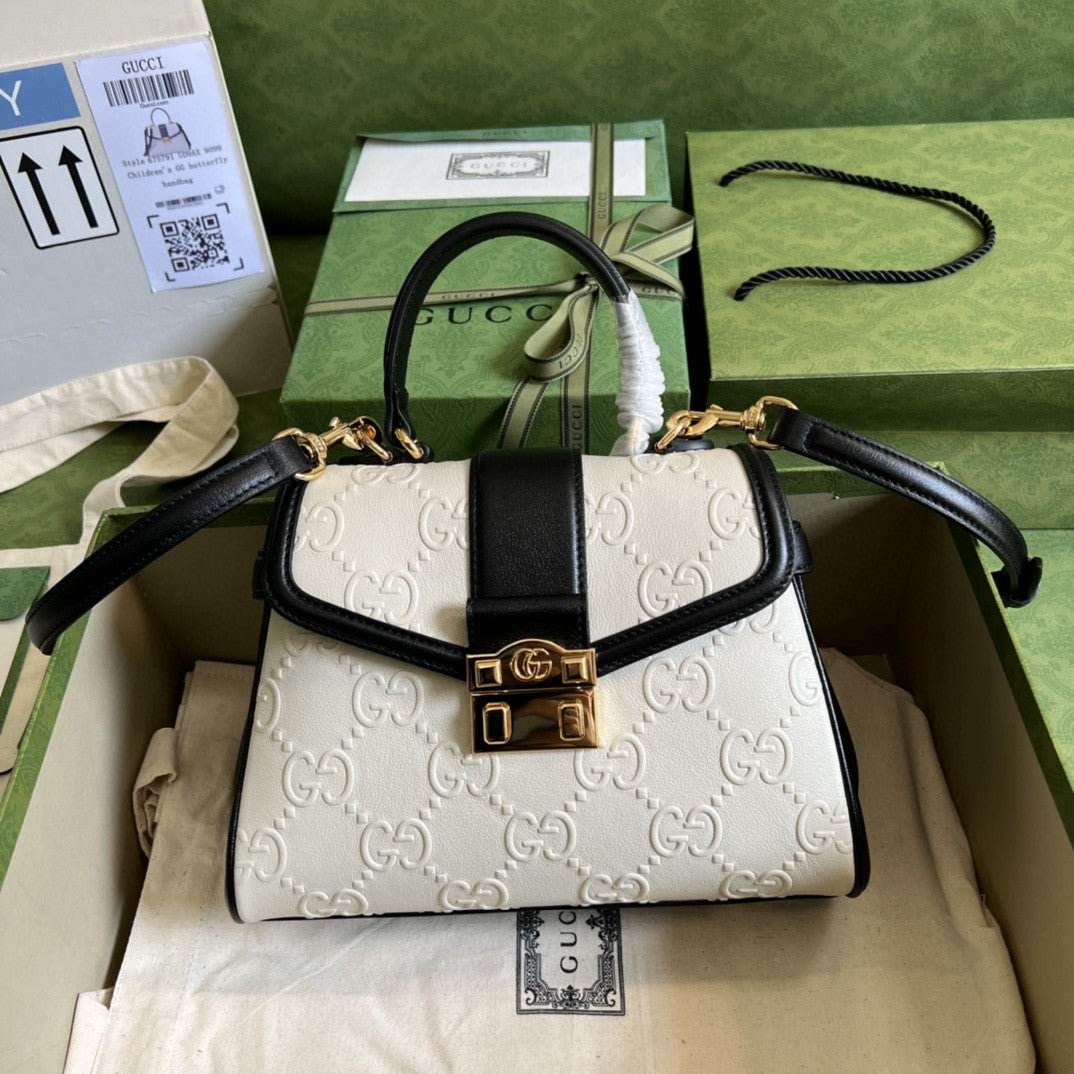gg Small Top Handle Bag White Debossed gg White For Women 11in/29cm 675791 UD9AX 9099