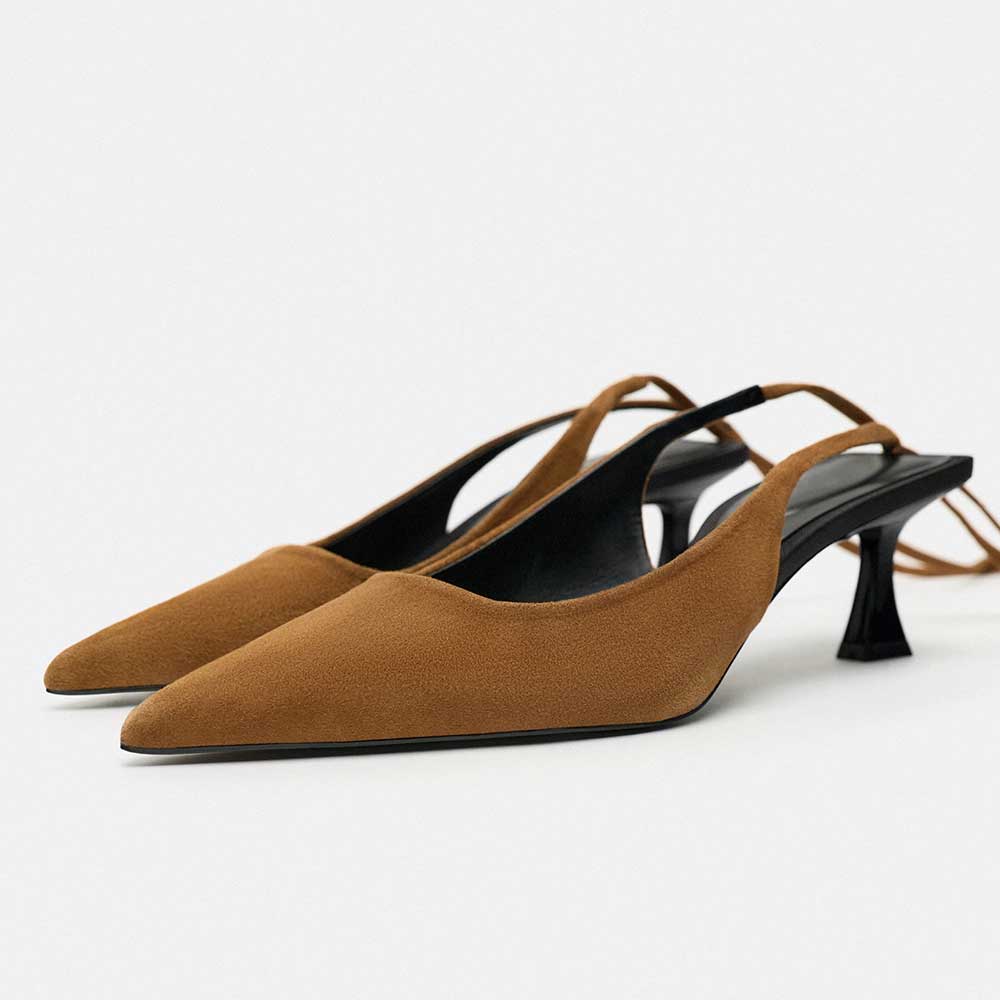 Beige Faux Suede Pointed Toe Kitten Heel Lace Up Pumps