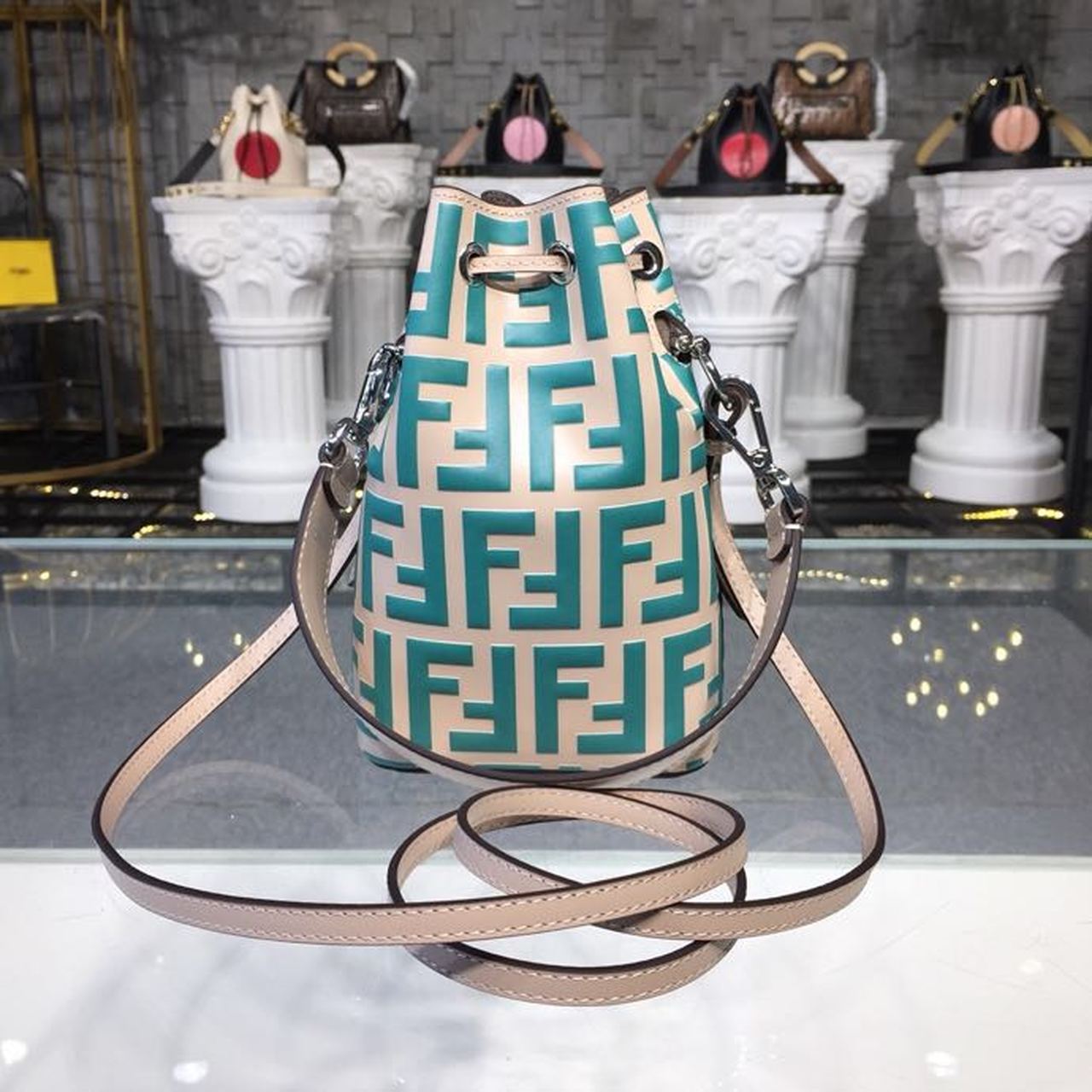 FI Mon Tresor Beige/Teal For Women, Handbags, Shoulder And Crossbody Bags 7in/18cm FF 8BS010