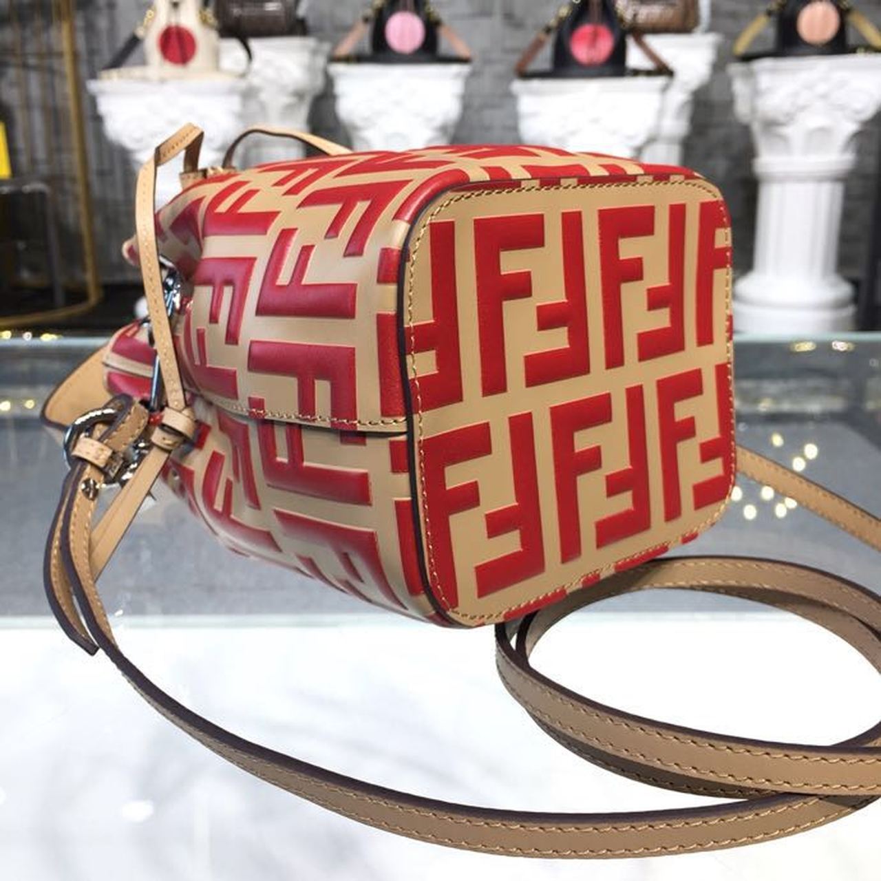 FI Mon Tresor Beige/Red For Women, Handbags, Shoulder And Crossbody Bags 7in/18cm FF 8BS010