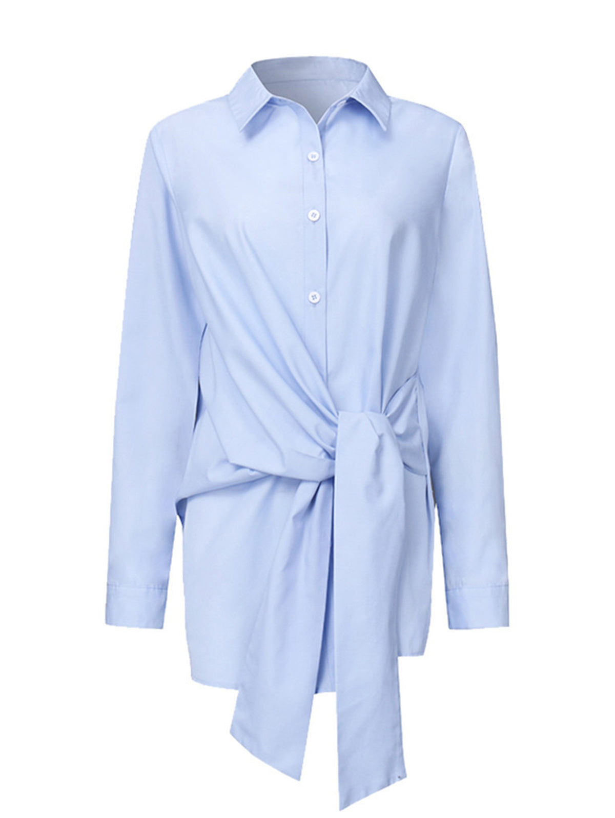 Daily Shirt Collar Front Lace Up Long Sleeve Blouse