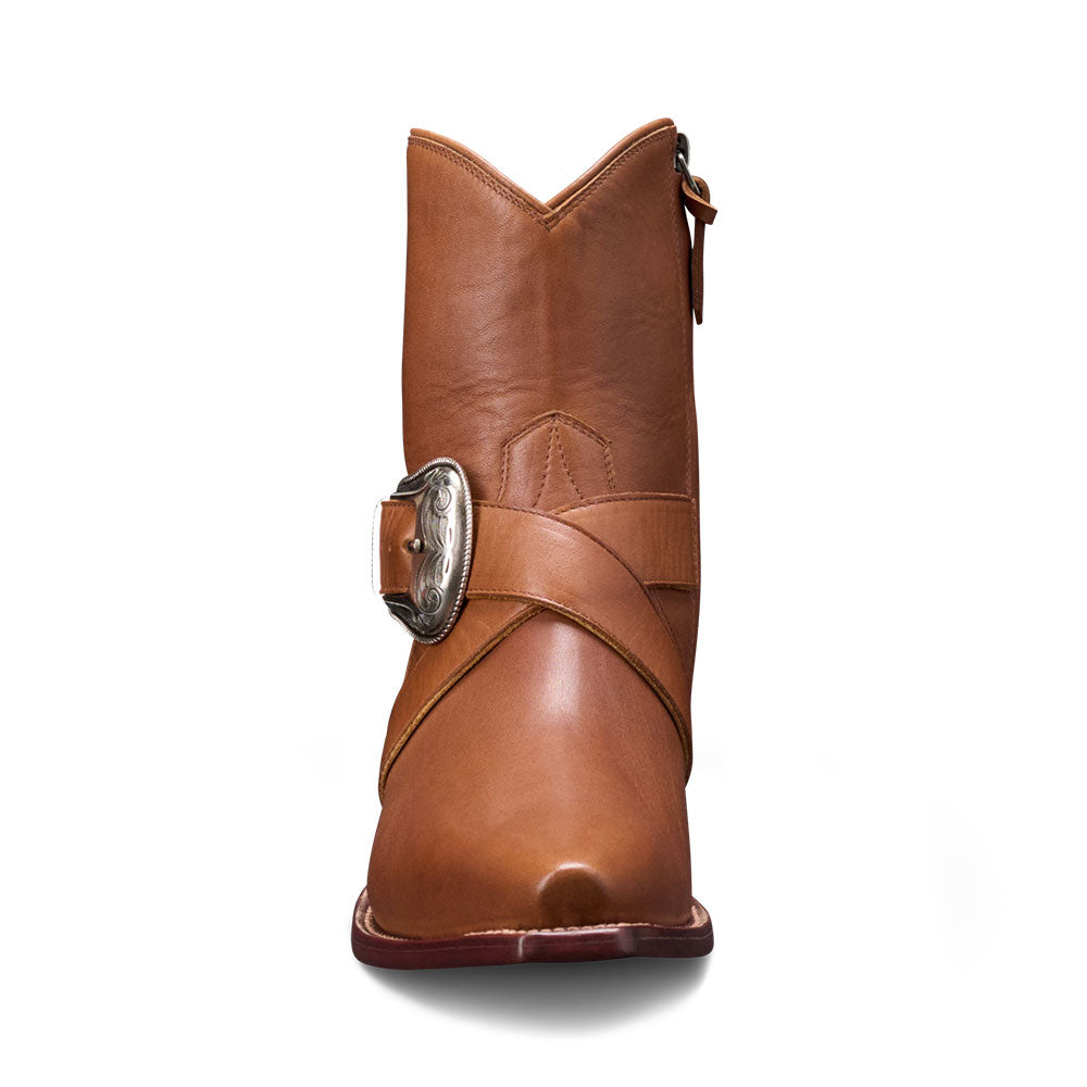 Elegant Snip Toe Criss-Cross Strap Ankle Length Cowgirl Boots in Brown