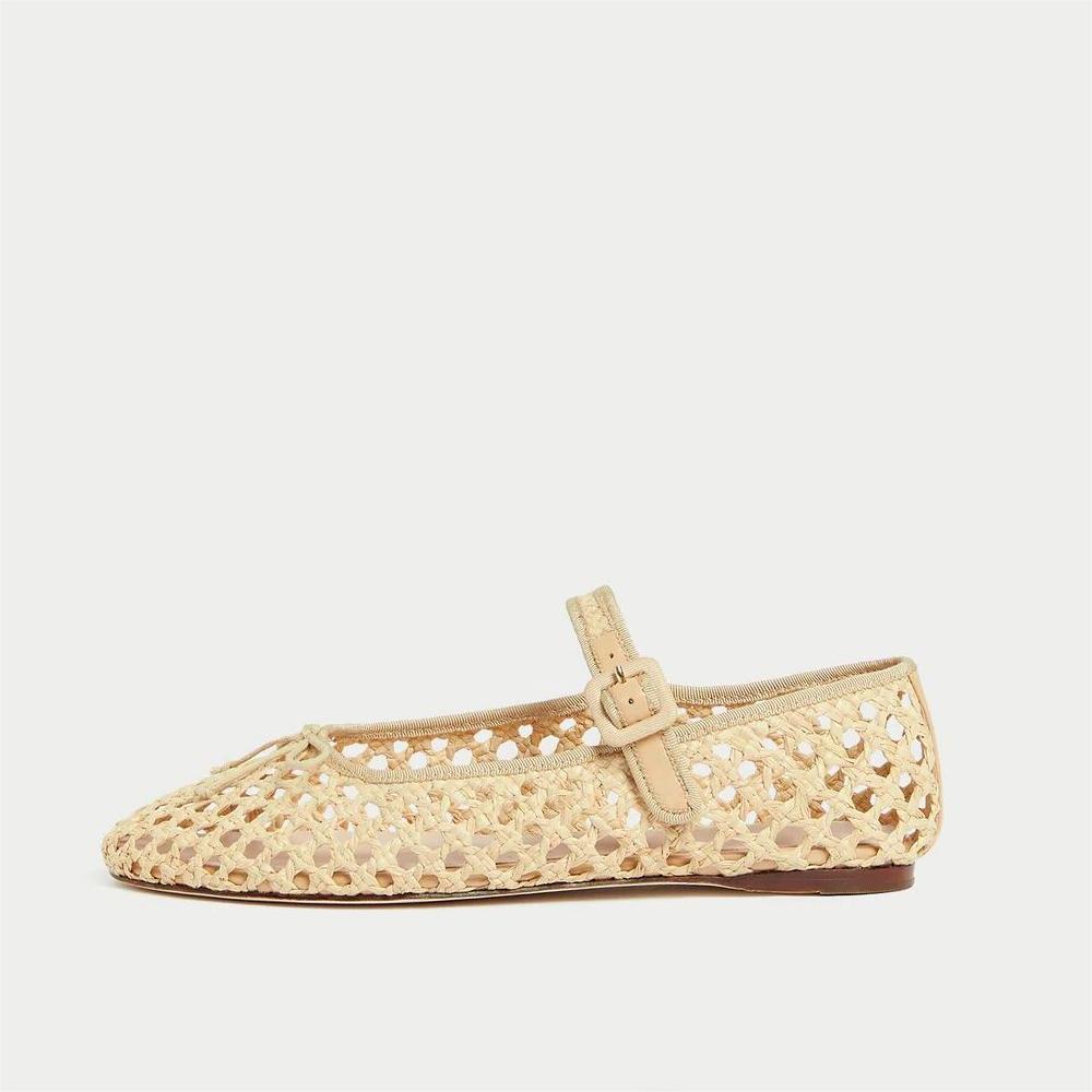Beige Cut Out Round Toe Buckled Strappy Flat Mary Jane Shoes with Bow