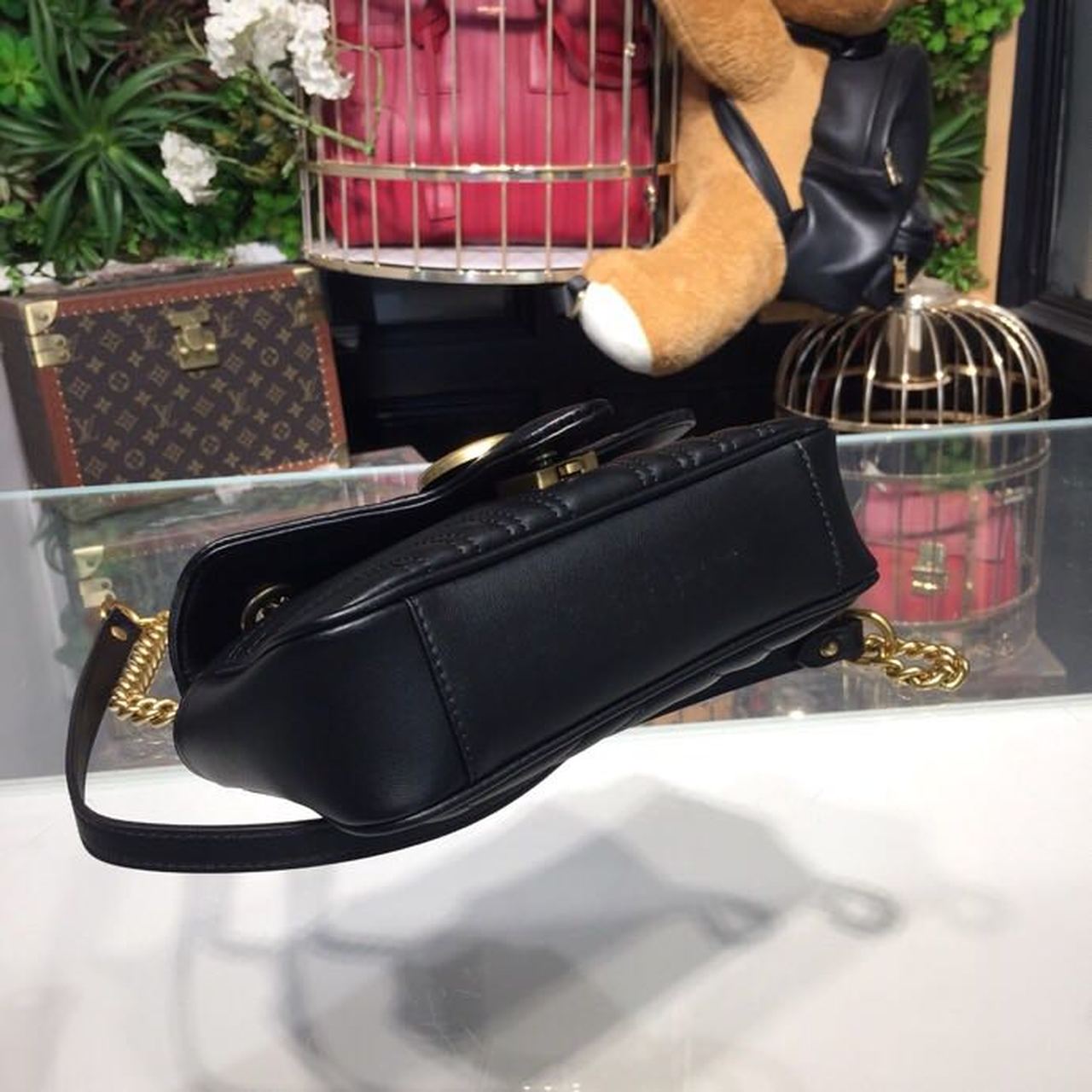 gg Marmont Matelassé Mini Bag Black Matelassé Chevron For Women 8.5in/22cm gg 446744 DTDIT 1000