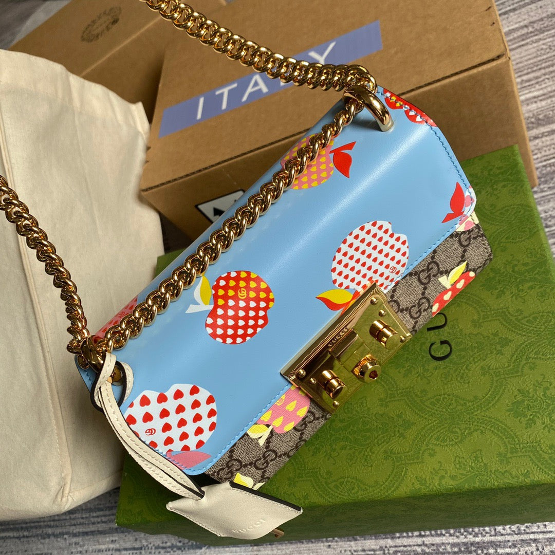 gg Padlock Small gg Strawberry Shoulder Bag Beige For Women, Women’s Bags 7.9in/20cm gg