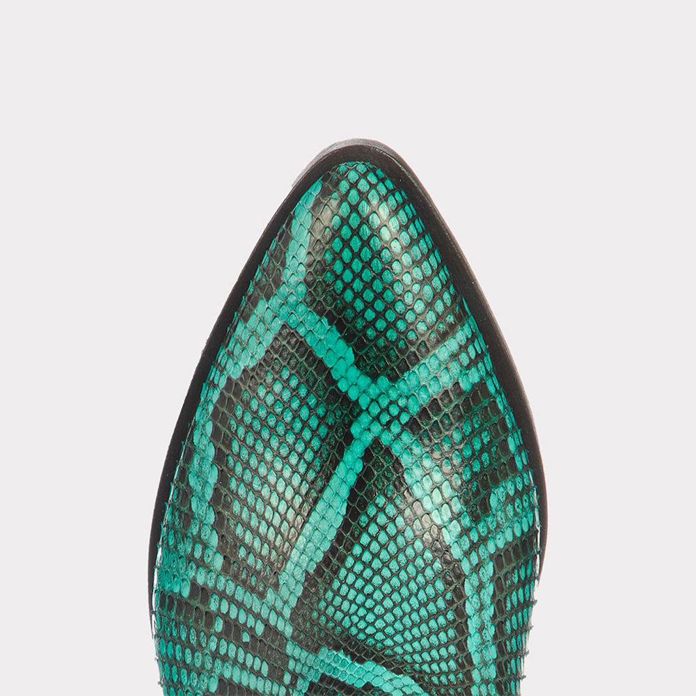 Fashion Black & Green Python Pattern Pointed Toe Short Boots for Women