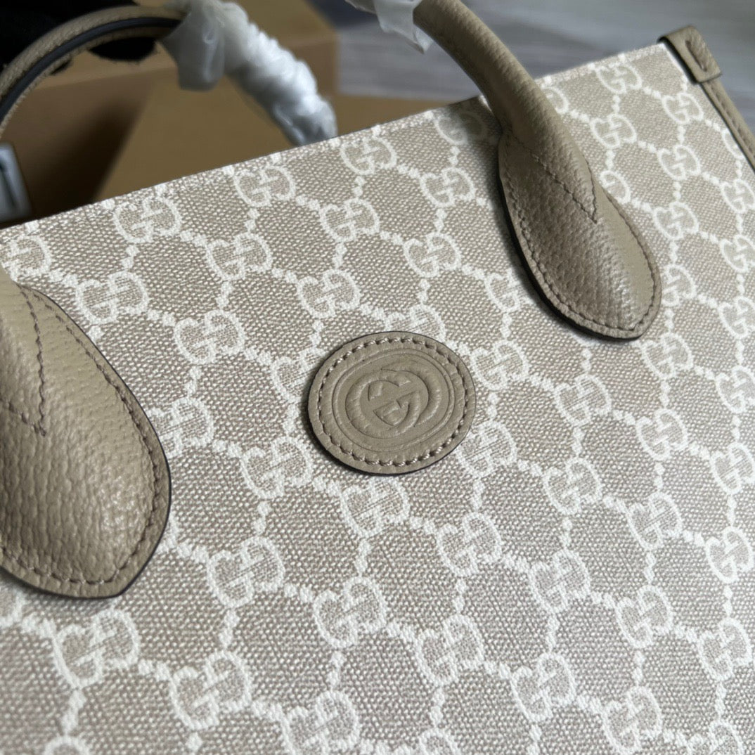 gg Small Tote Bag With Interlocking G Beige For Women, Women’s Bags 12.2in/31cm gg 659983 UULBT 9683