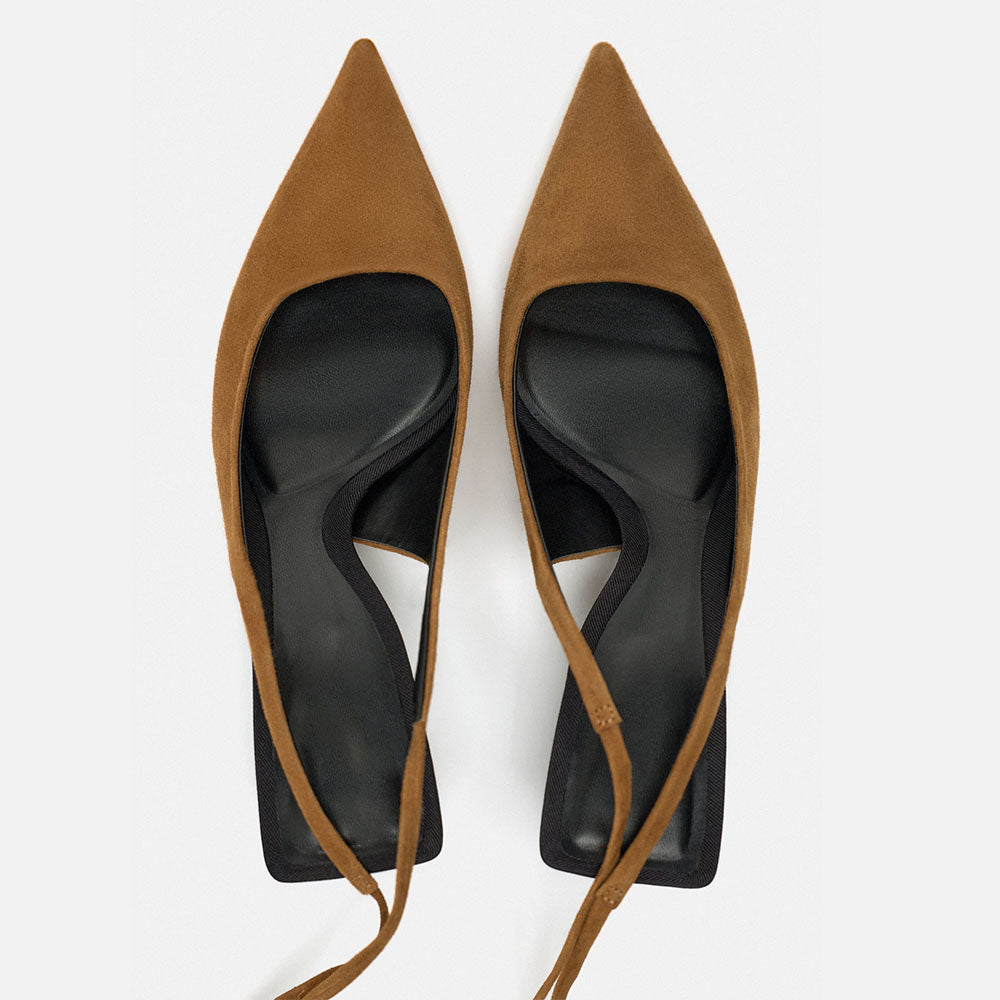 Beige Faux Suede Pointed Toe Kitten Heel Lace Up Pumps