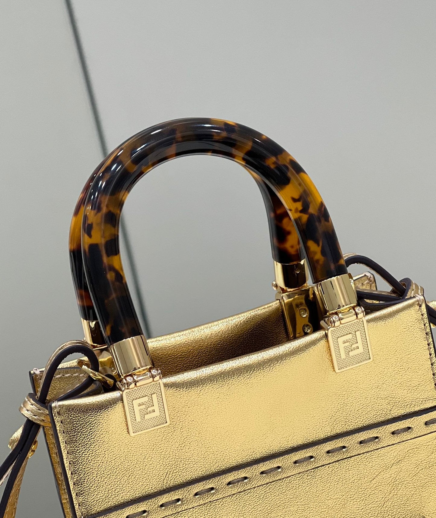 FI Mini Sunshine Shopper Gold For Women, Handbags, Shoulder And Crossbody Bags 7.1in/18cm FF 8BS051AJH7F1GNN