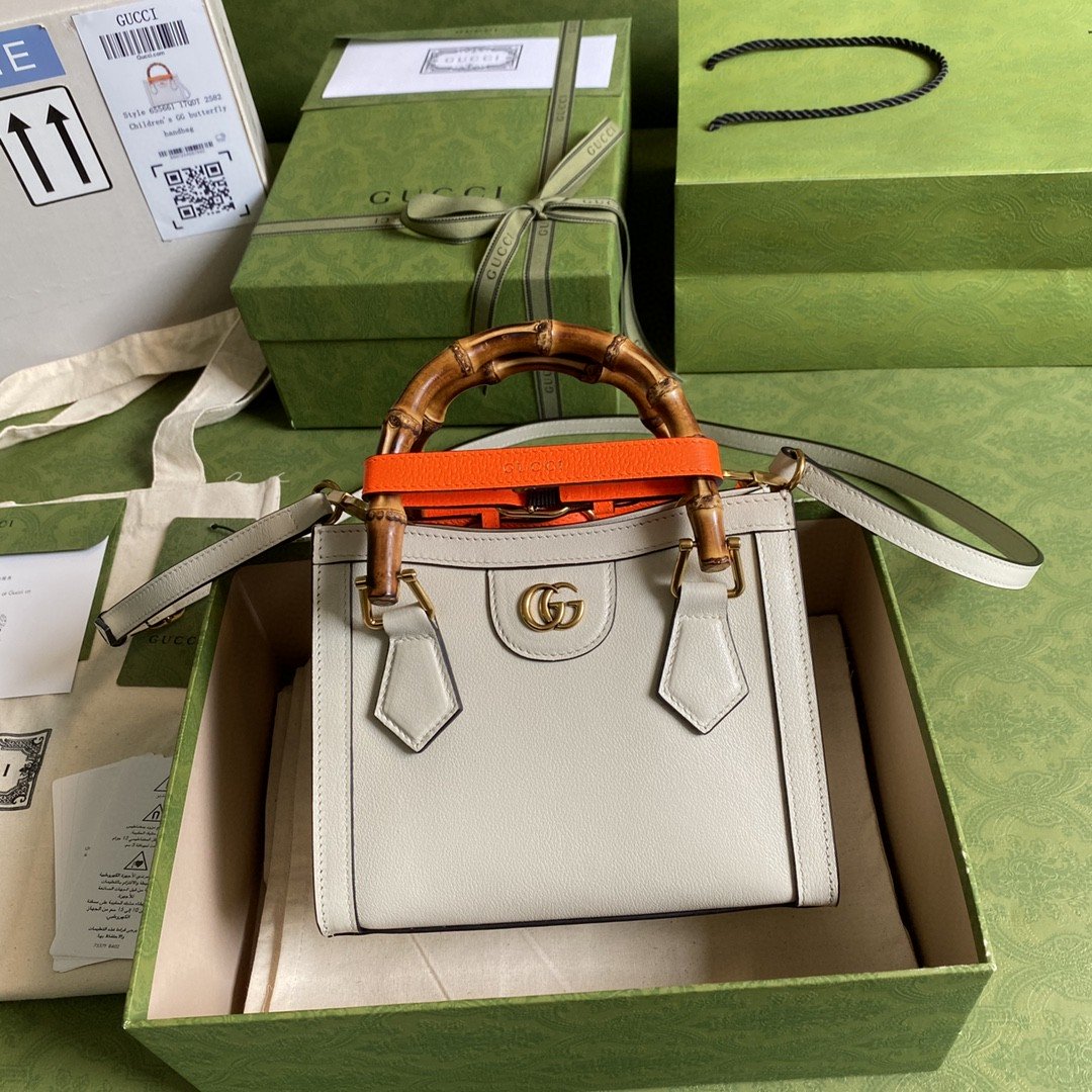 gg Diana Mini Tote Bag White For Women 8in/20cm gg 702732 U3ZDT 9196