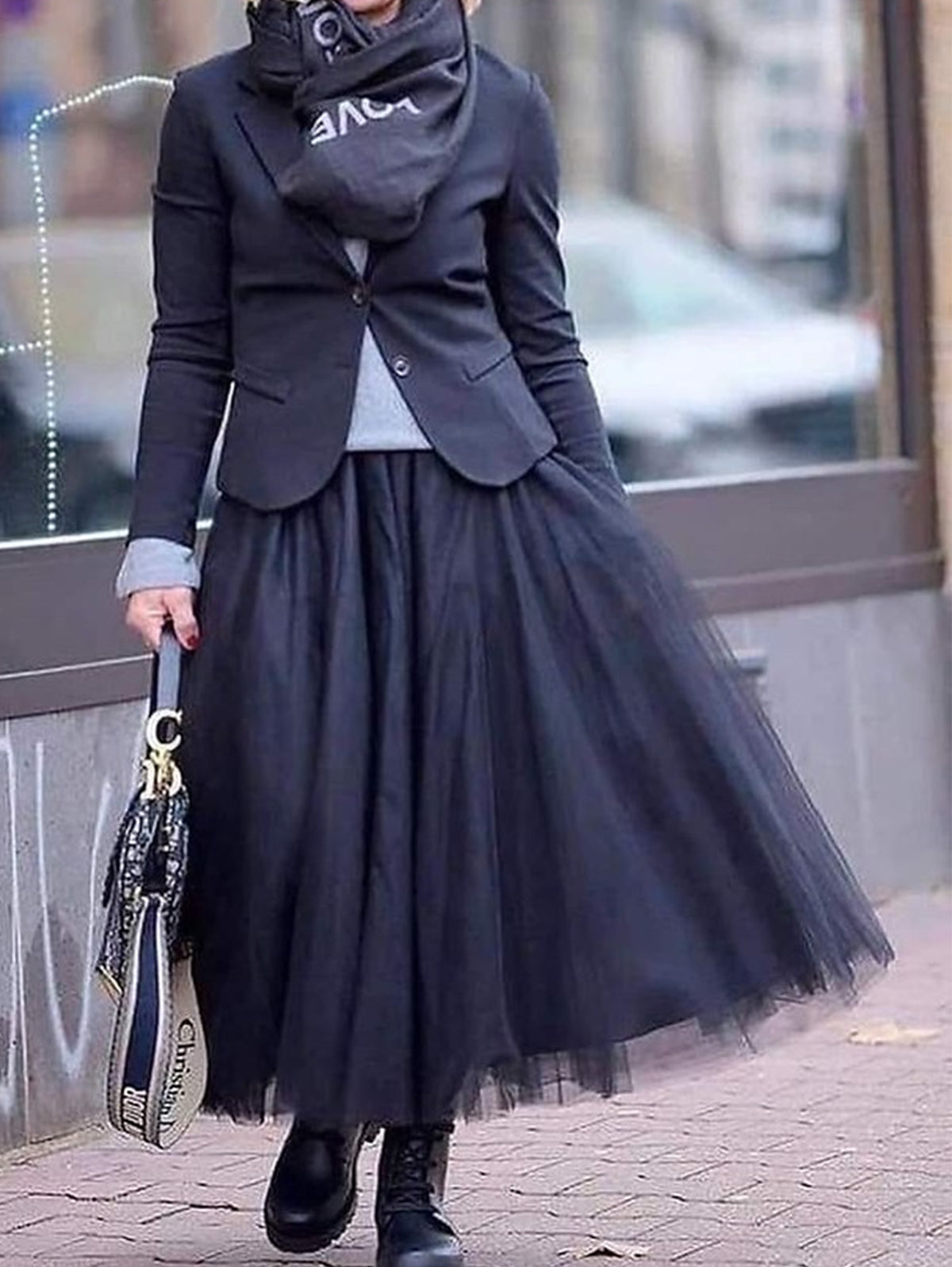 Daily Layered Pleated Stretchy Waist Solid Tulle Midi Skirt