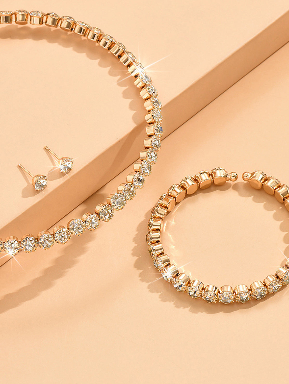 Elegant Rhinestone Choker & Earrings & Bracelet 3Pcs Set