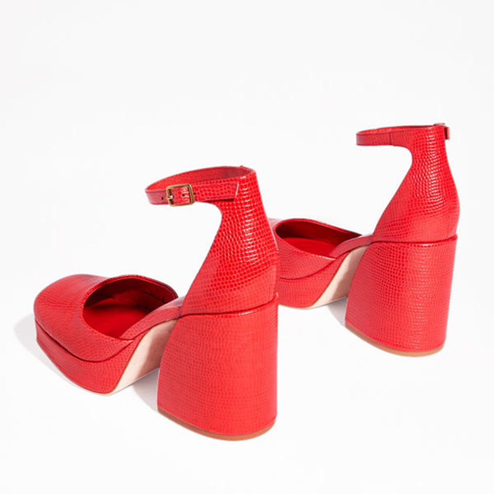 FSJ Red Square Toe Block Heel Platform Pumps for Women