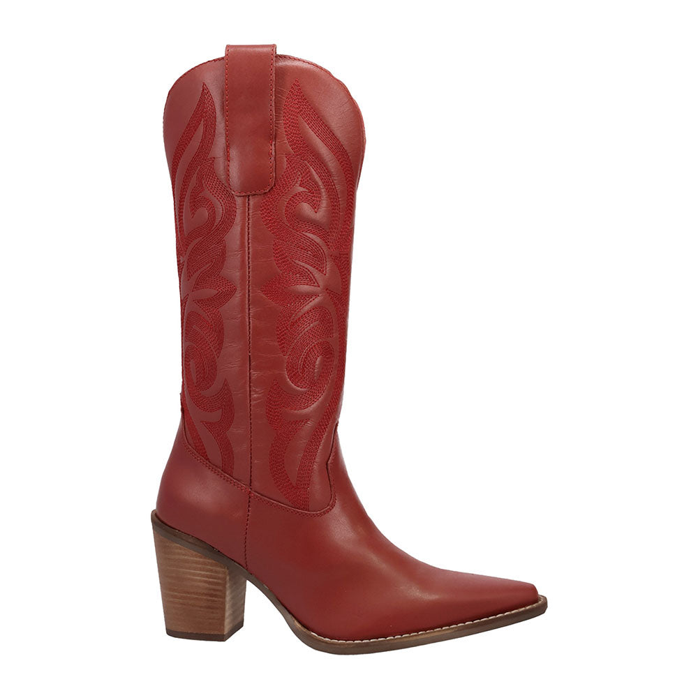 Embroidered Block Heel Mid-Calf Snip Toe Red Cowgirl Boots