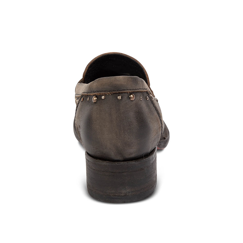 Dark Taupe Round Toe Slip On Block Heel Studded Loafer Shoes Women