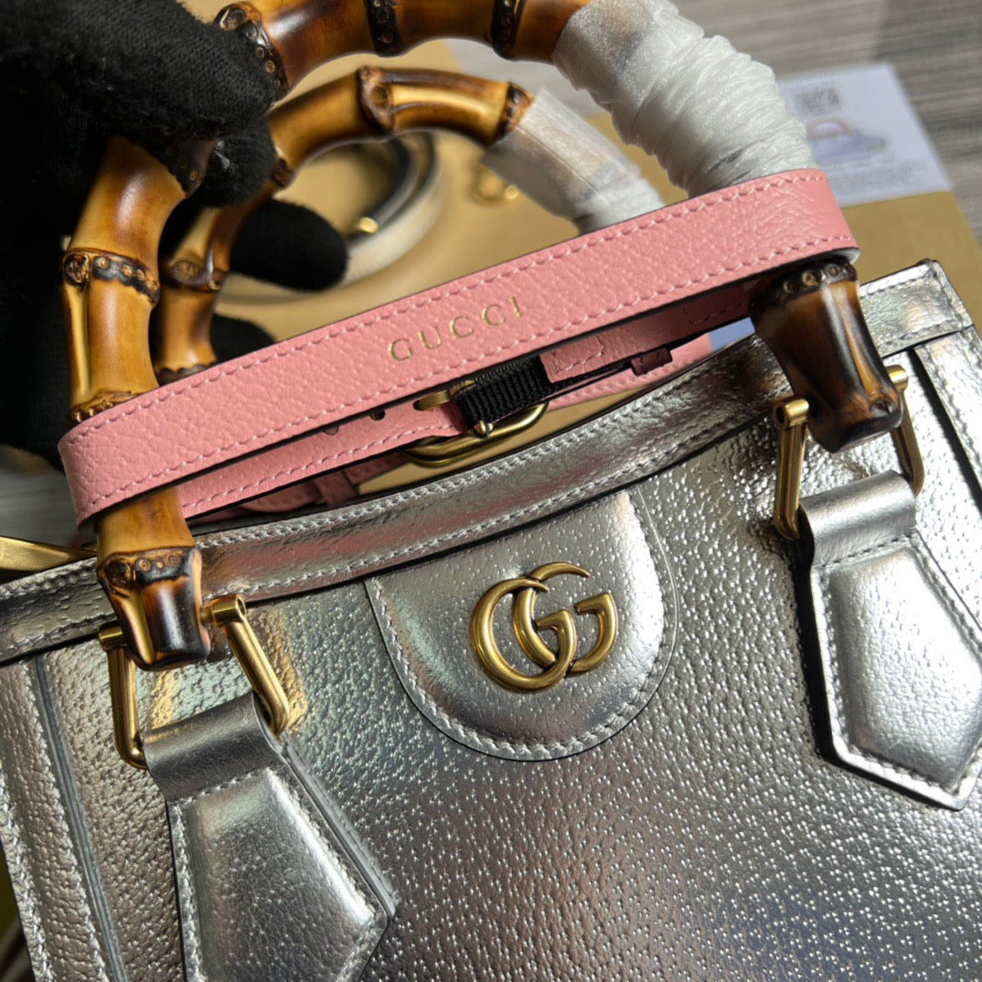 gg Diana Mini Tote Bag Silver For Women, Women’s Bags 7.9in/20cm gg 702732 1TRGT 8190
