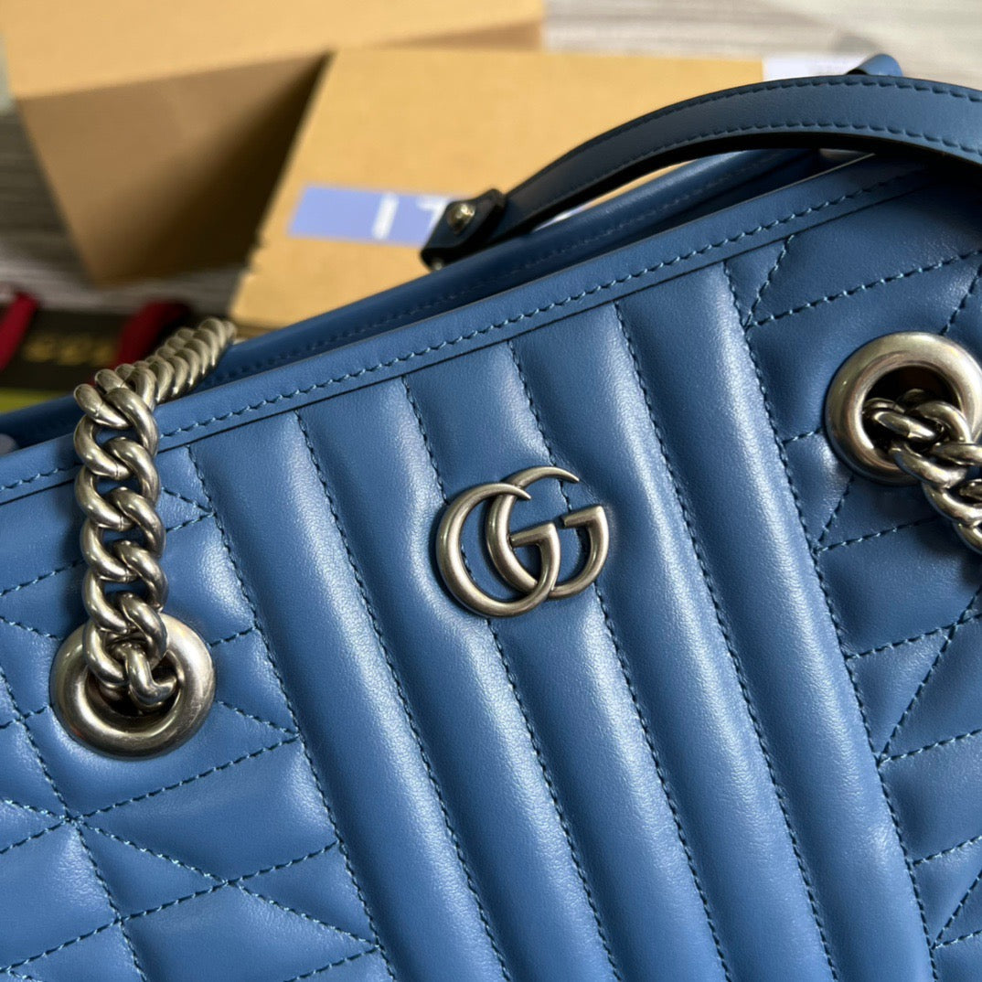 gg Marmont Medium Matelasse Tote Blue For Women, Women’s Bags 13.6in/34cm gg 675796 UM8BF 4340