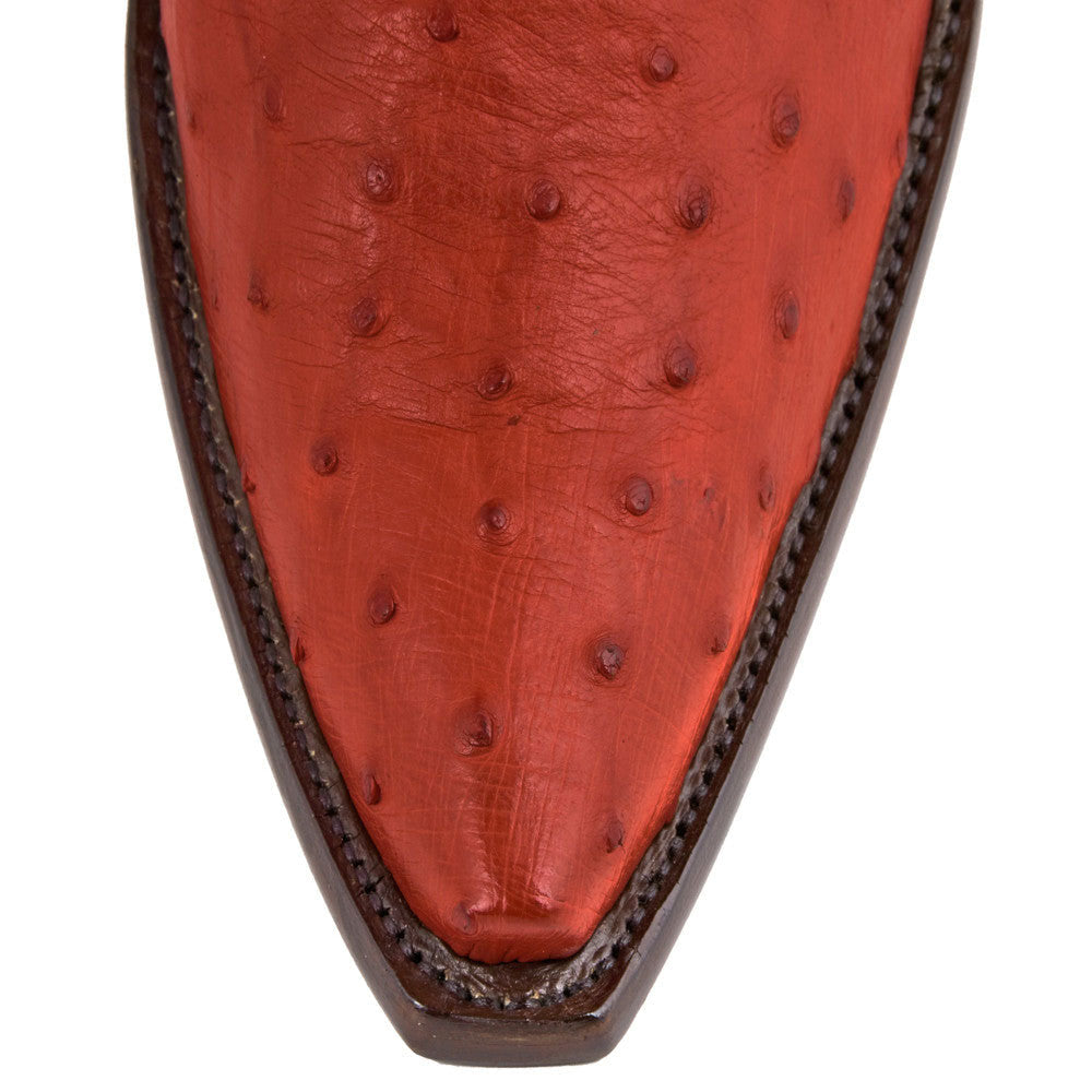 Fashion Ostrich Embossed Snip Toe Chunky Heel Cowgirl Boots in Orange