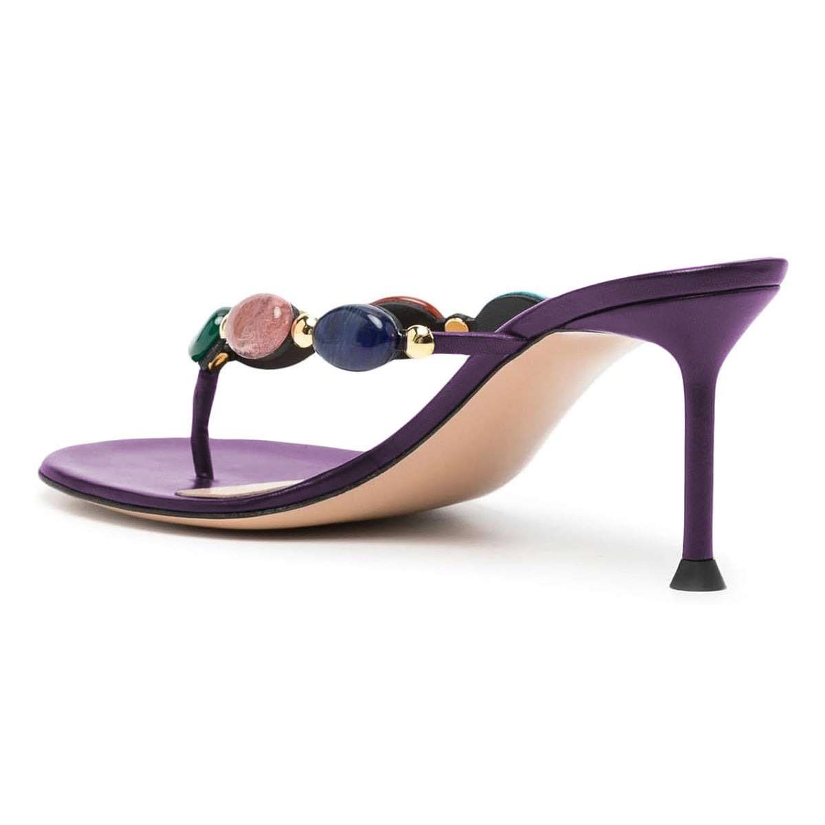Dark Purple Round Toe High Heels Sandals with Colorful Jewels