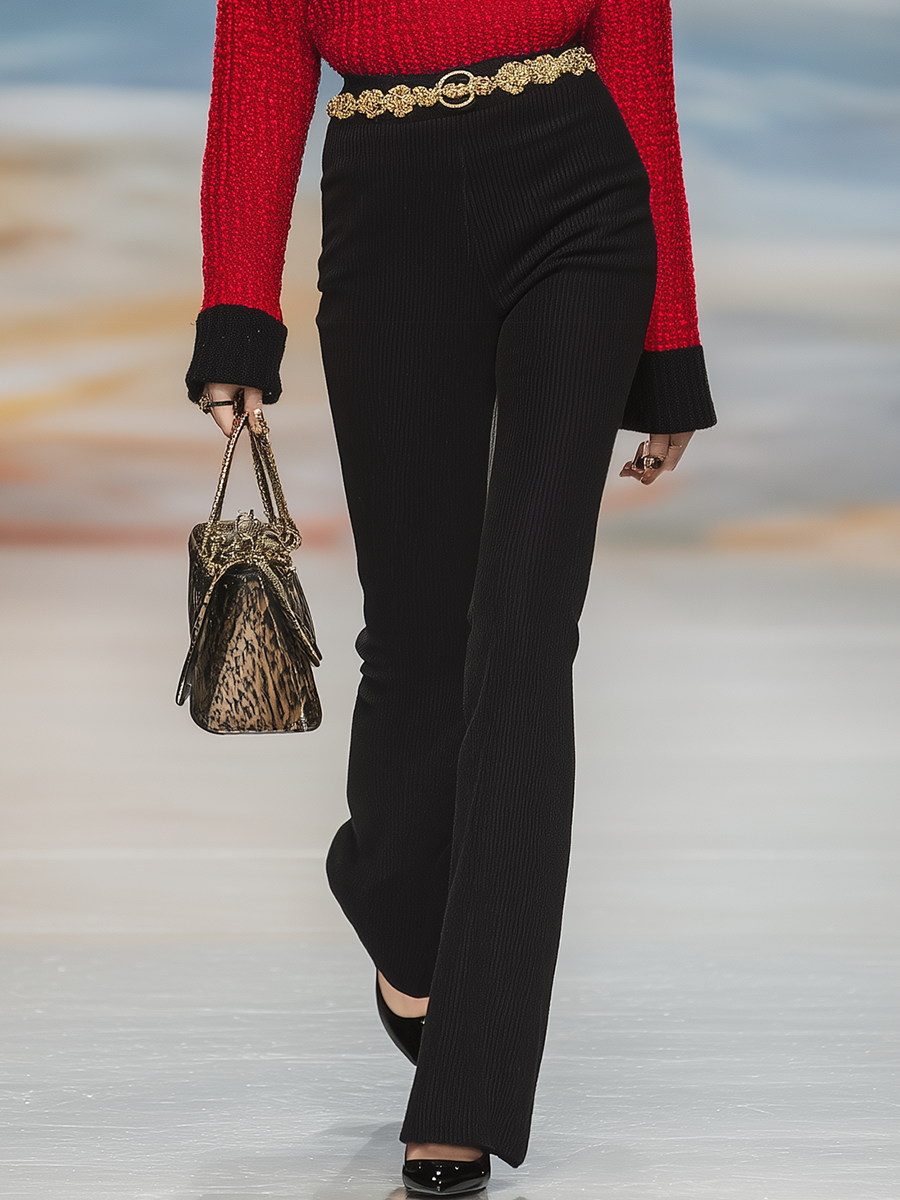 Elegant Fashion Lapel Sweater And Pants Set