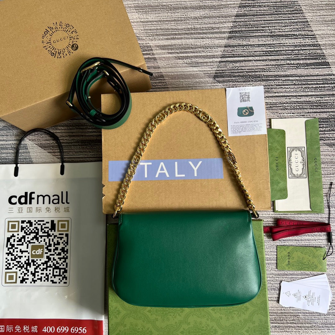 gg Blondie Shoulder Bag Green For Women, Women’s Bags 11in/28cm gg