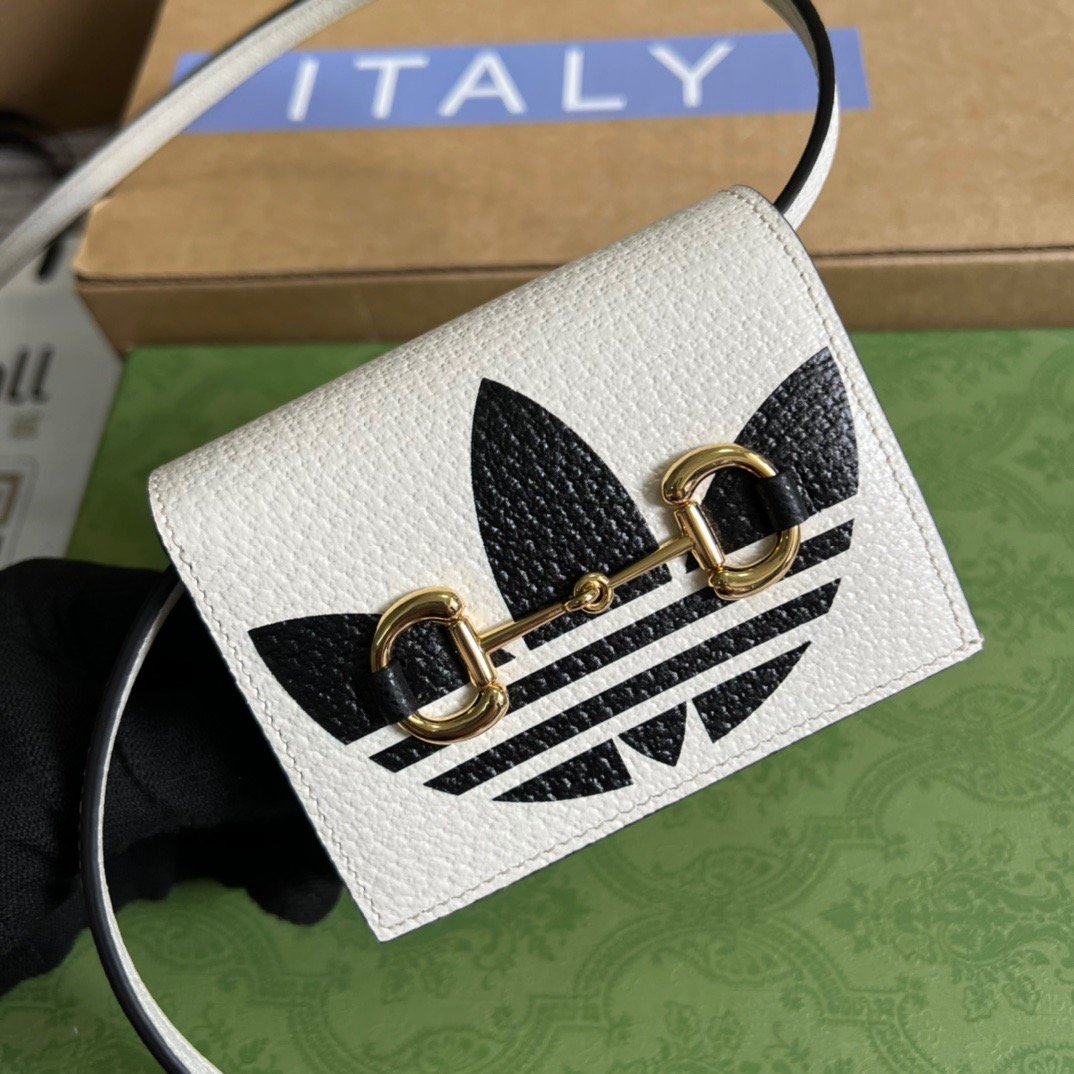 gg x Adidas Card Case With Horsebit White For Women, Women’s Bags 4.2in/11cm gg 702248 DJ24G 8847