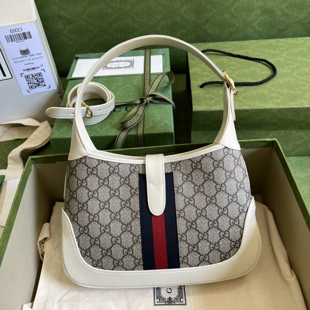 gg Jackie 1961 Small Shoulder Bag Beige And Ebony gg Supreme Canvas For Women 11in/28cm 636706 HUHHG 9794