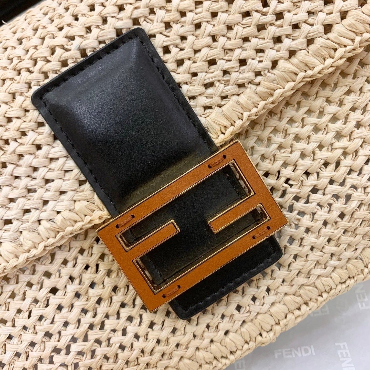 FI Baguette Woven Straw Black For Women, Handbags, Shoulder And Crossbody Bags 10.2in/26cm FF