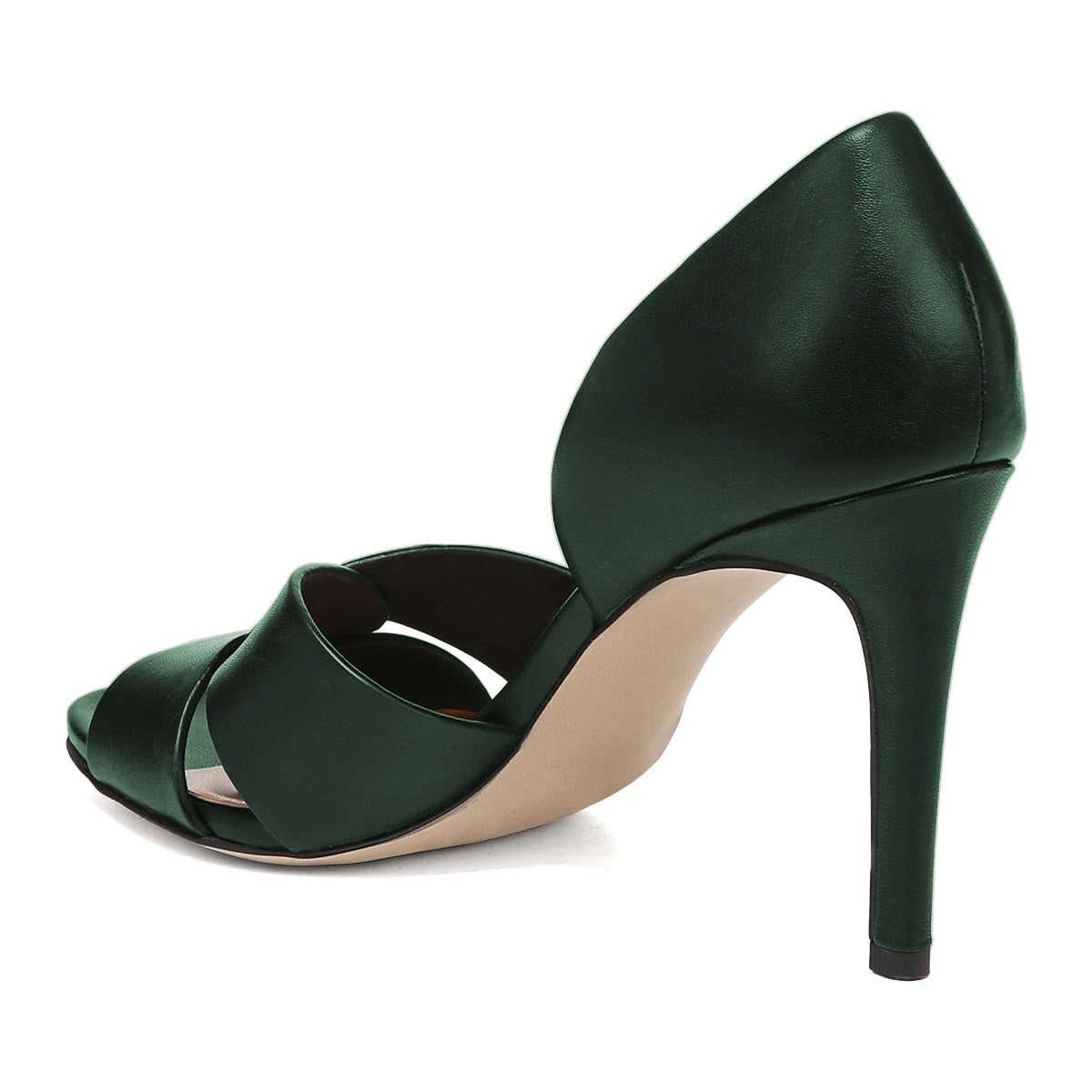 Dark Green Slip-On Open Toe Stiletto Heel Twist Strappy Pumps Shoes