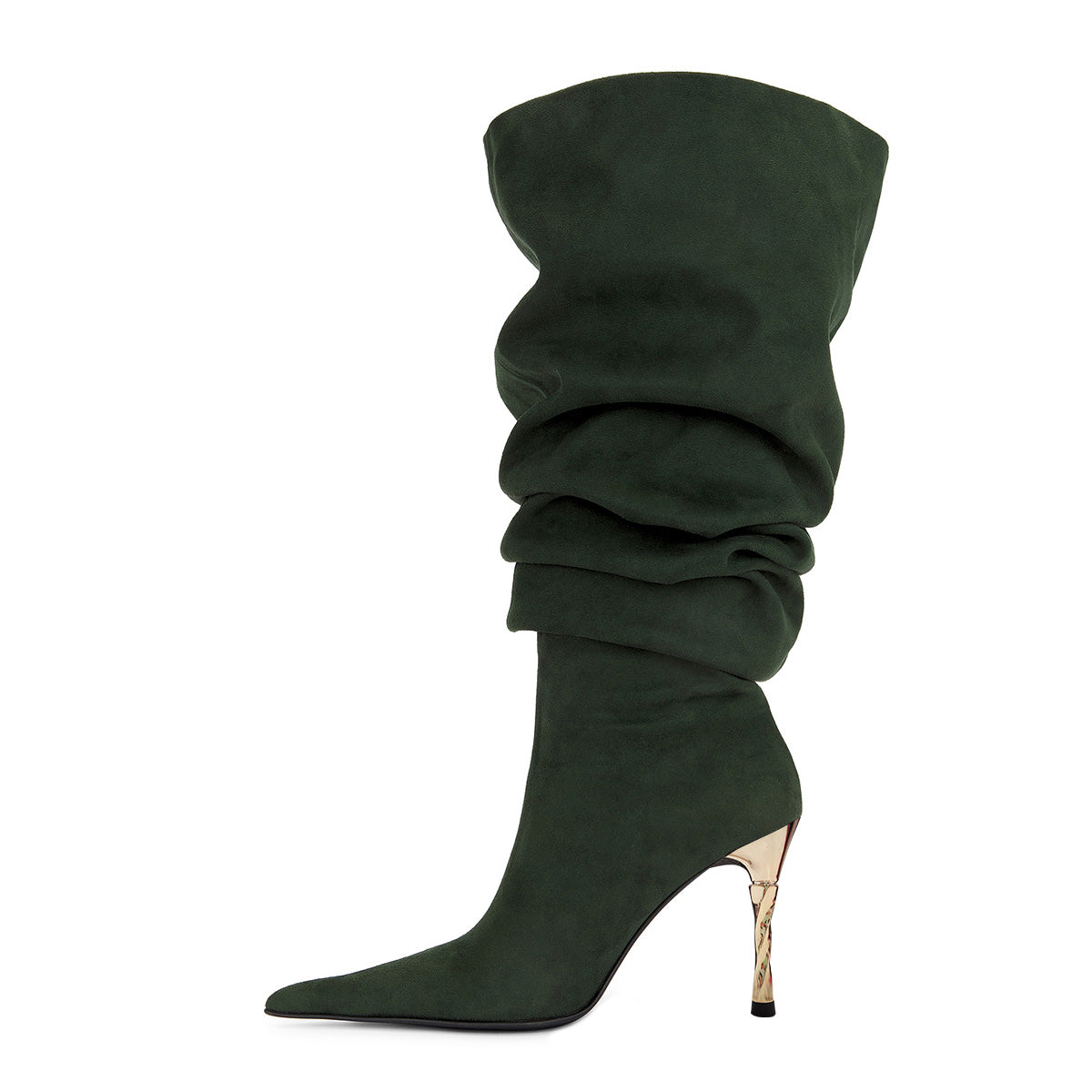 Deep Green Stripes Pointed Toe Stiletto Heel Slouch Boots for Women