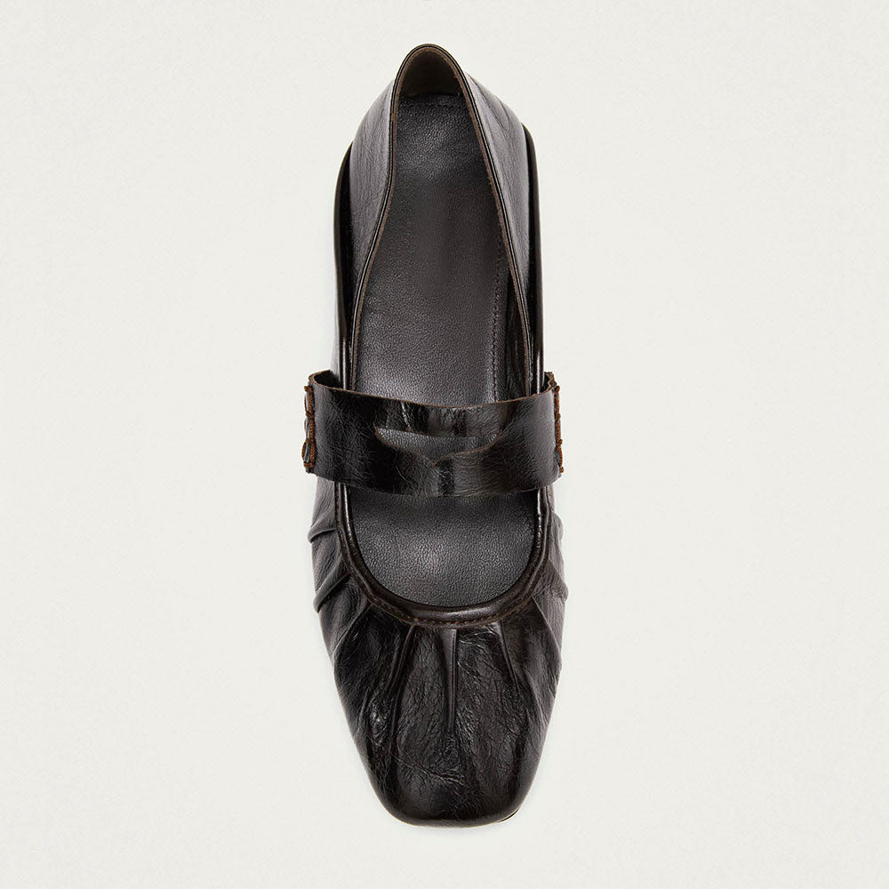 Dark Brown Strap Mary Jane Square Toe Ballet Flats for Women