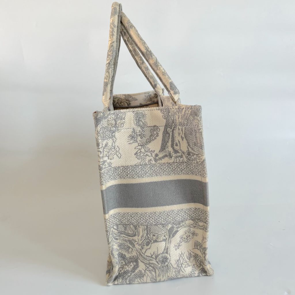 Dior Grey/White Embroidered Canvas Medium Book Tote