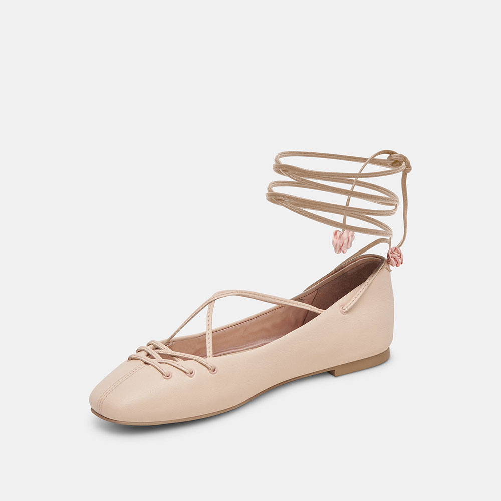Beige Vegan Leather Round Toe Flat Lace-Up Comfy Ballet Shoes
