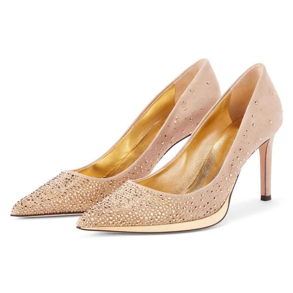 Beige Faux Suede Pointed Toe Stiletto Heel Pumps
