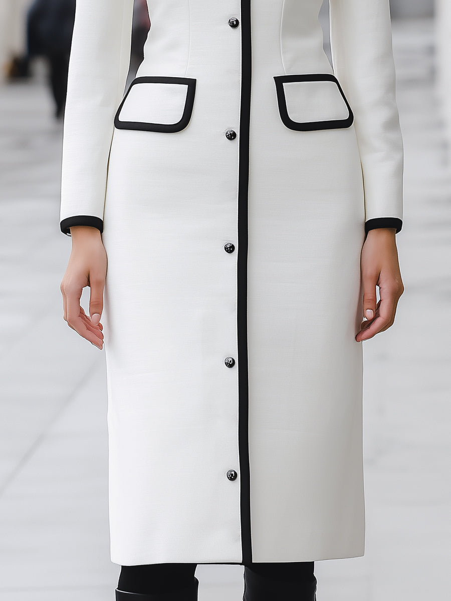 Elegant Contrast-Trim Long Sleeves Dress