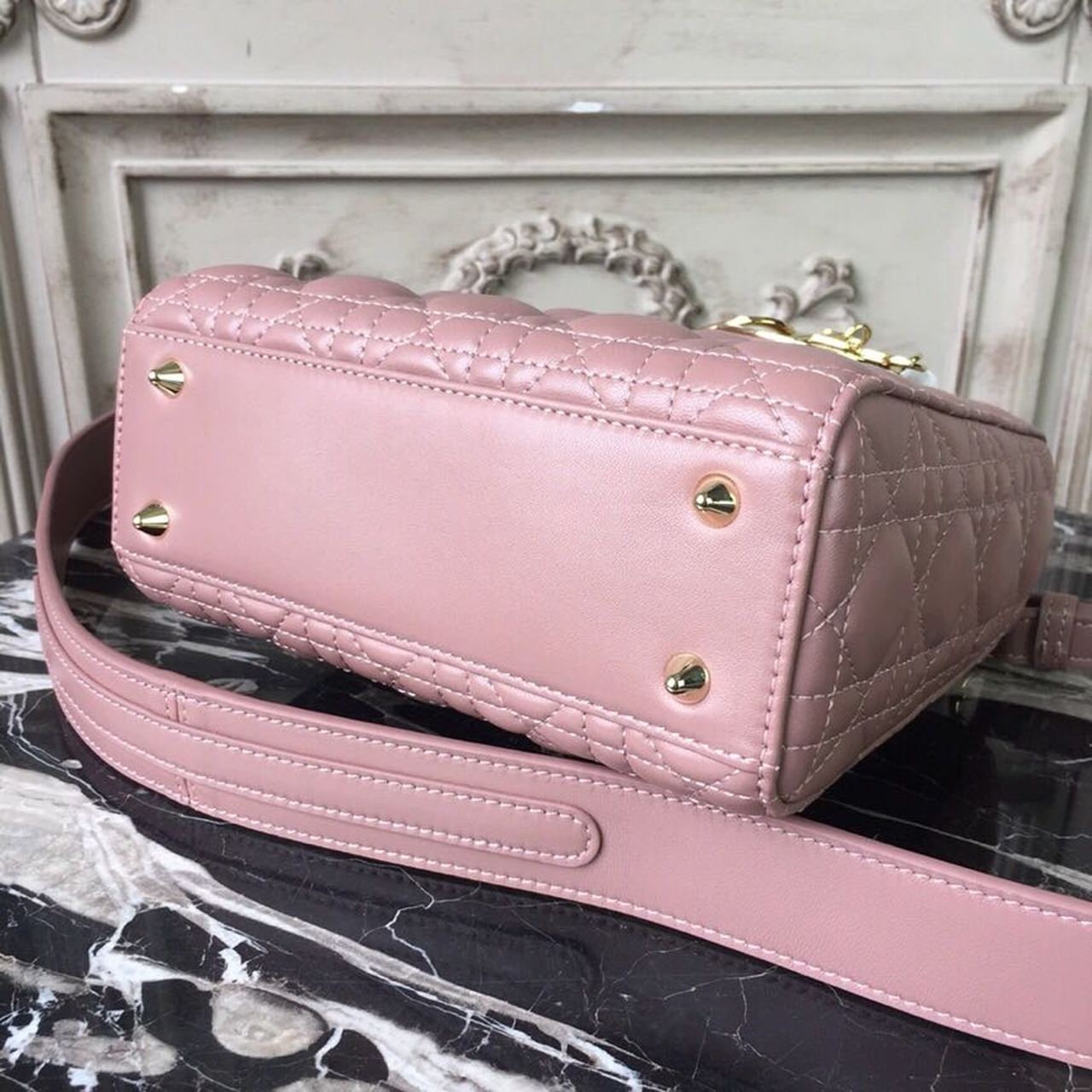 DI Medium Lady Bag Gold Toned Hardware Dusty Pink For Women 20cm/8in CD