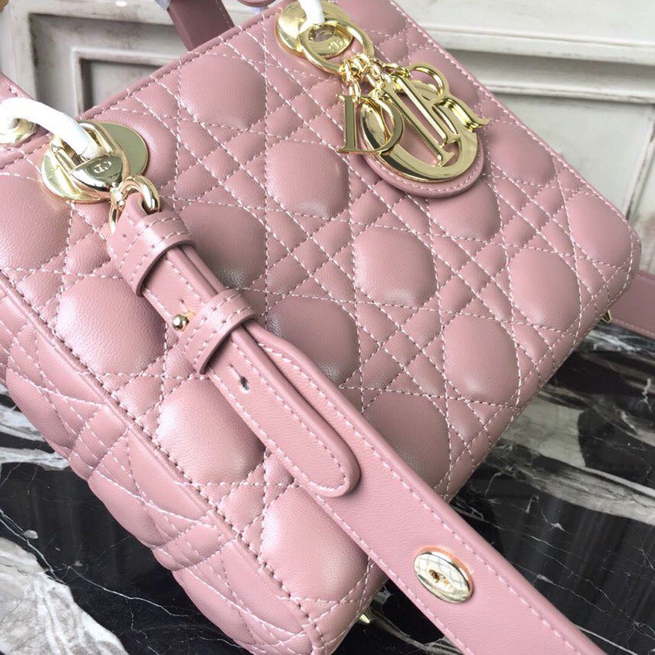 DI Medium Lady Bag Gold Toned Hardware Dusty Pink For Women 20cm/8in CD