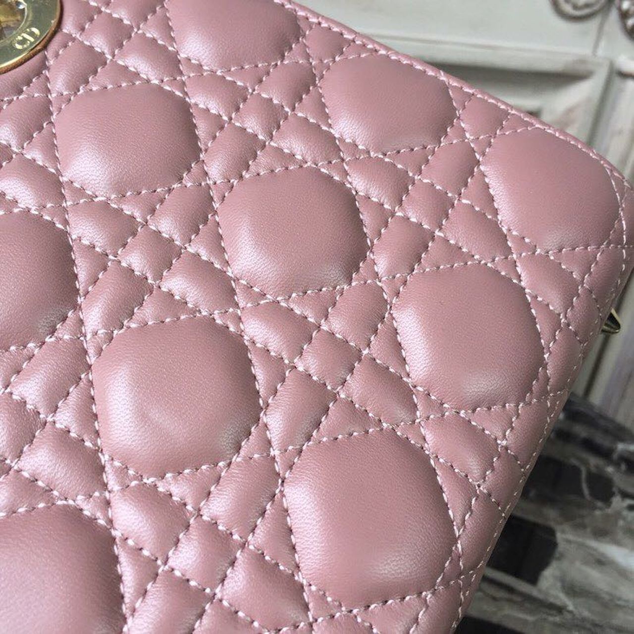 DI Medium Lady Bag Gold Toned Hardware Dusty Pink For Women 20cm/8in CD