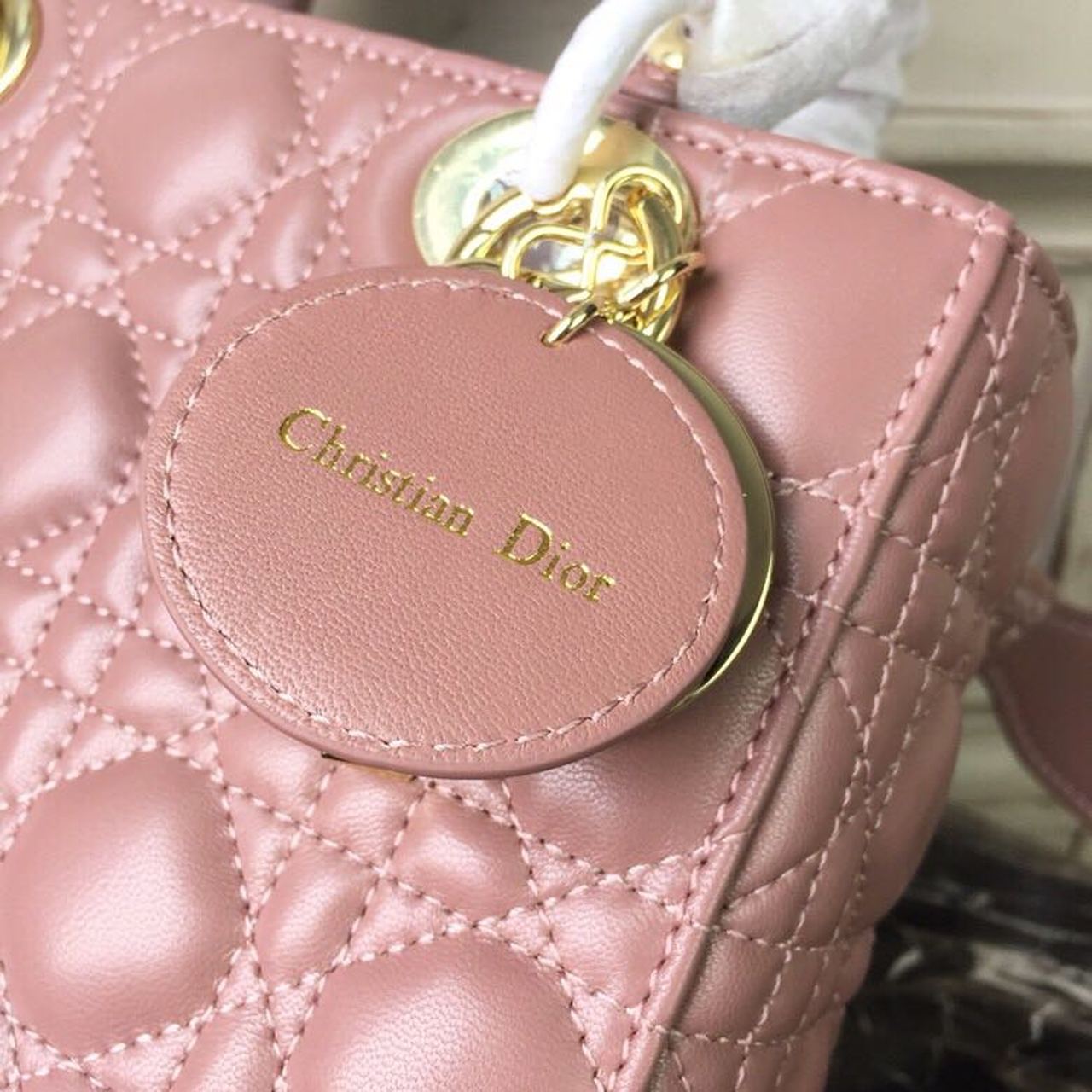 DI Medium Lady Bag Gold Toned Hardware Dusty Pink For Women 20cm/8in CD