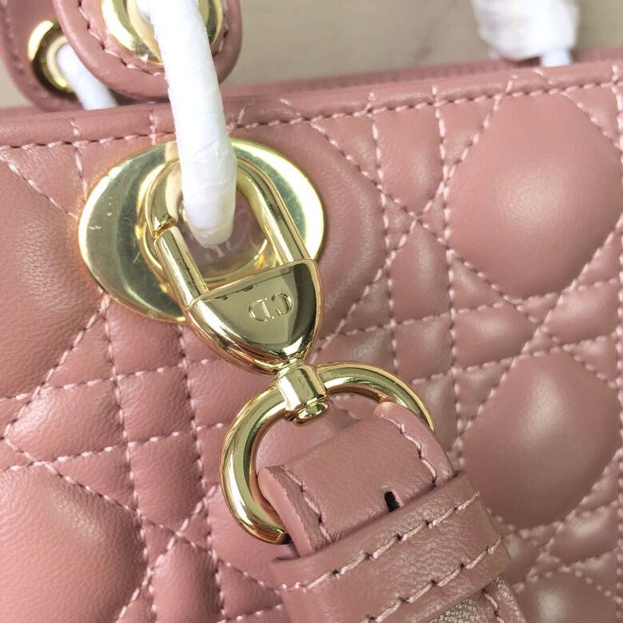 DI Medium Lady Bag Gold Toned Hardware Dusty Pink For Women 20cm/8in CD