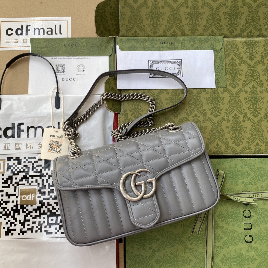 gg Marmont Small Shoulder Bag Dark Grey Matelassé For Women 10in/26cm 443497 UM8AN 1711