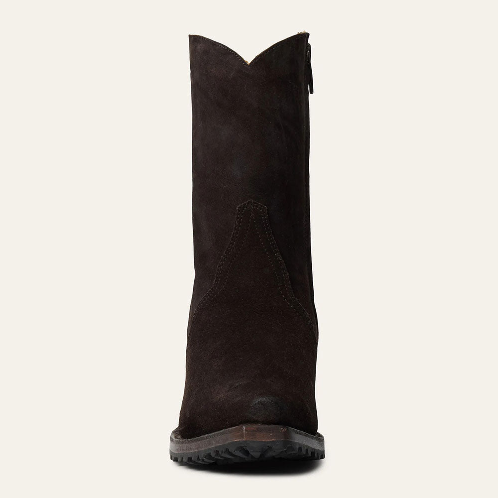 Dark Brown Snip Toe Zipper Mid Calf Cowgirl Boots with Chunky Heels