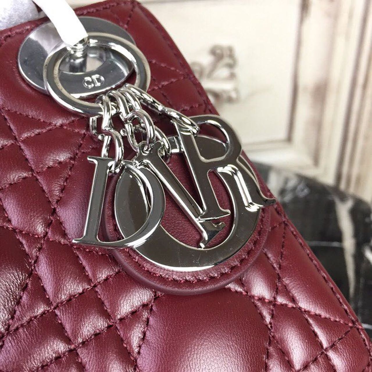 DI Mini Lady Bag with Chain Silver Hardware Burgundy For Women 6.5in/17cm CD