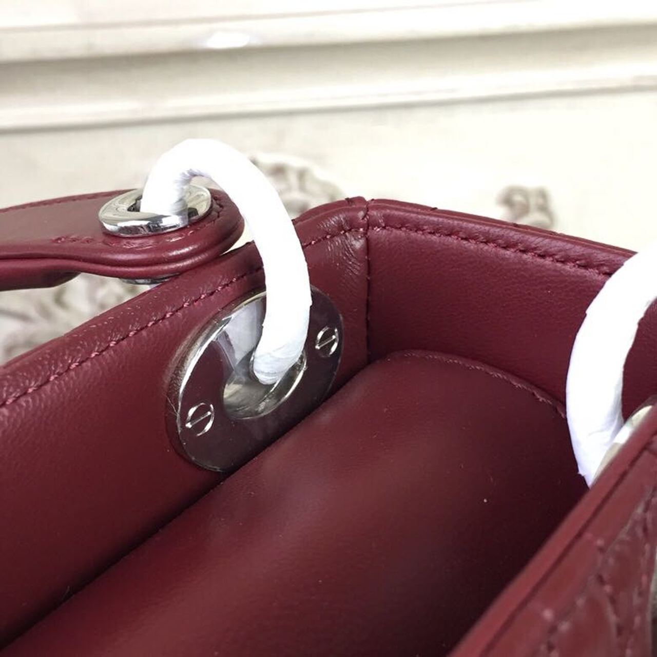 DI Mini Lady Bag with Chain Silver Hardware Burgundy For Women 6.5in/17cm CD