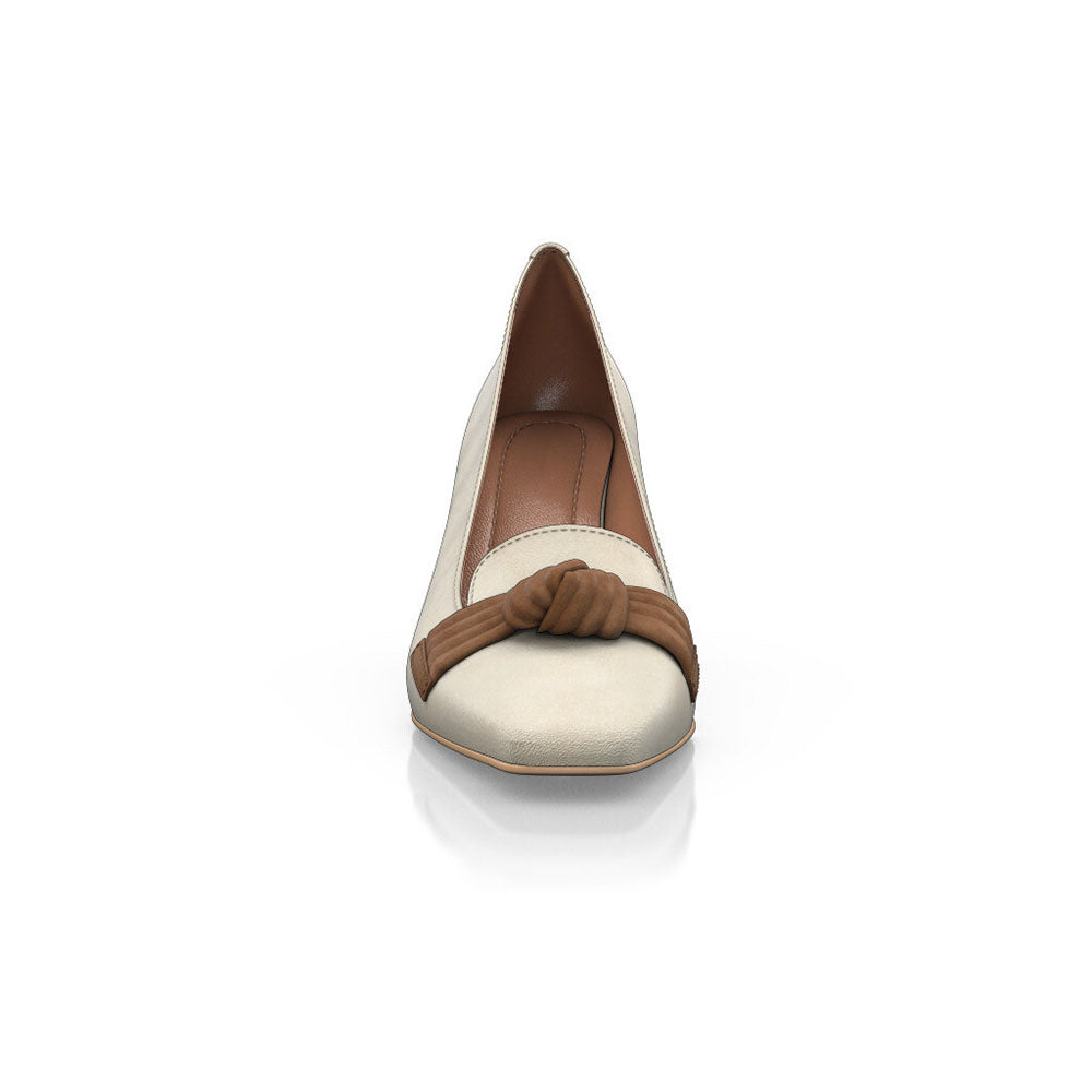 Beige Square Toe 3'' Block Heel Elegant Pumps with Bow