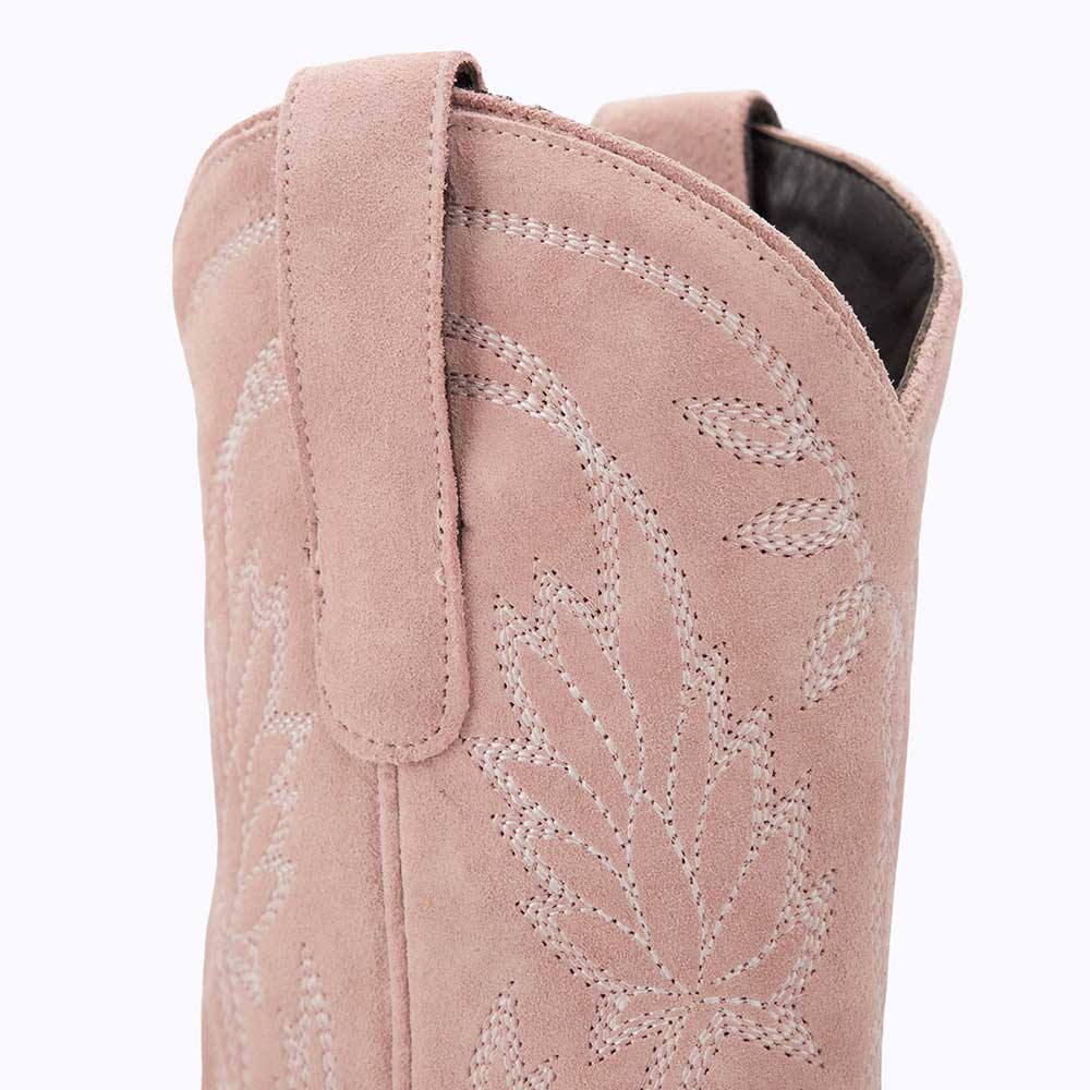 Beige Faux Suede Pointed Toe Chunky Heel Mid-Calf Cowgirl Boots