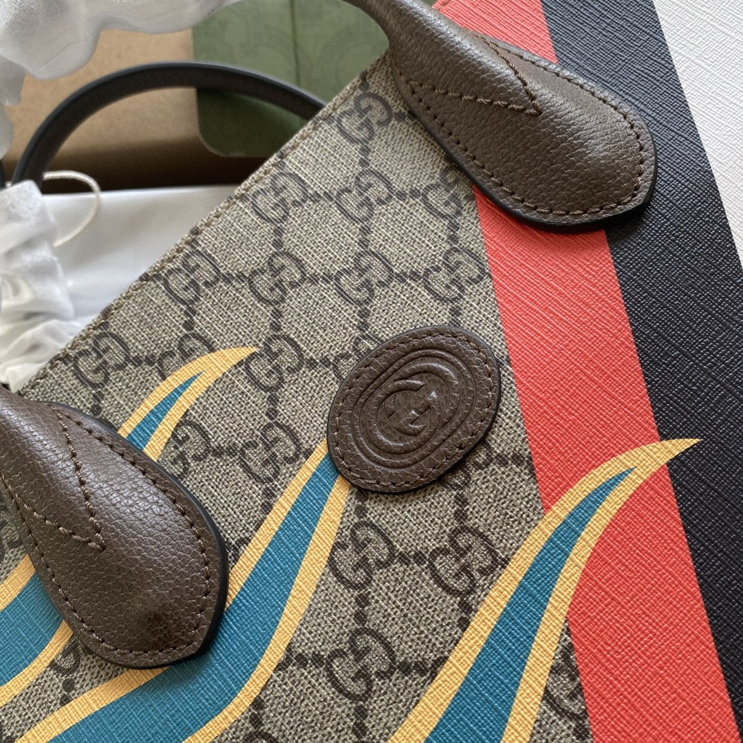 gg Medium Tote With Geometric Print Beige And Ebony gg Supreme Canvas With Geometric And Web Print For Women 14.8in/37.5cm gg 674148 UQHHG 8678